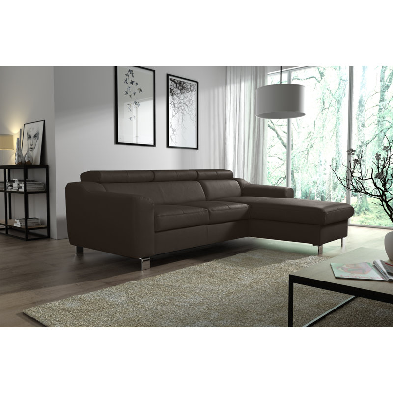 Alford Faux Leather Corner Sofa with Sleeping Function and Storage, Brown, Right Hand Facing