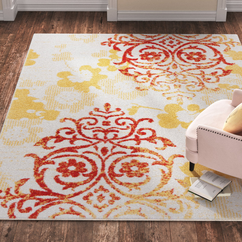 Tapis à motif floral Akshayen, Rectangle 6 pi x 9 pi