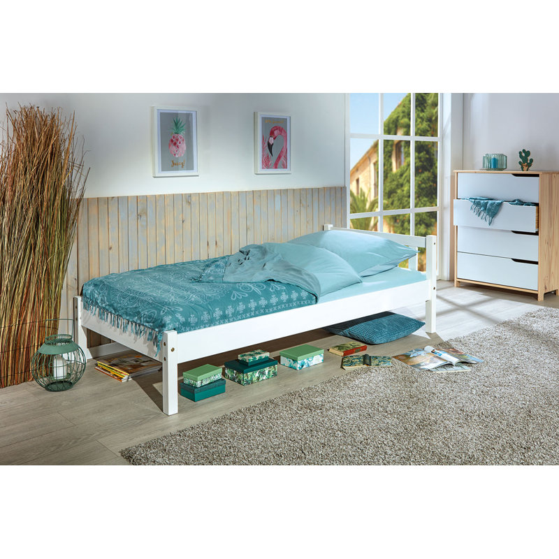 Berlyn DE Size - 140 X 220 Cm Solid Wood Bed, White, European Single (90 x 200cm)