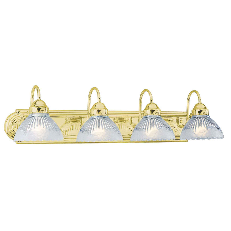 Gulay 4-Light Indoor Polished Brass Wall Mount Vanity Light with Frosted Ribbed Flower Glass Bowl Shades