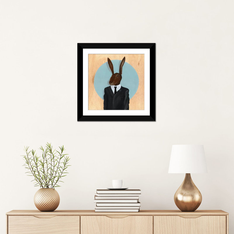 « lapin », impression sur toile tendue, Papier d'art encadré noir, H 16 po x l 16 po x P 1 po, Blanc