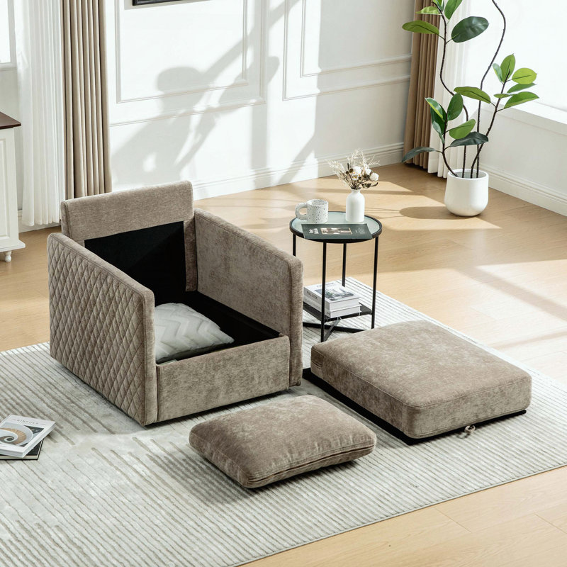 Fauteuil d'appoint carré pivotant - Rangement caché - Chenille - Taupe, Taupe