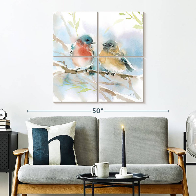 Paire d'oiseaux bleus Brampt au printemps, H 32 po x l 32 po