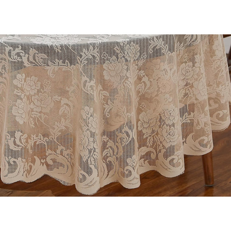 Keilly Round Floral Wedding Lace Tablecloth, 70" Round, Linen