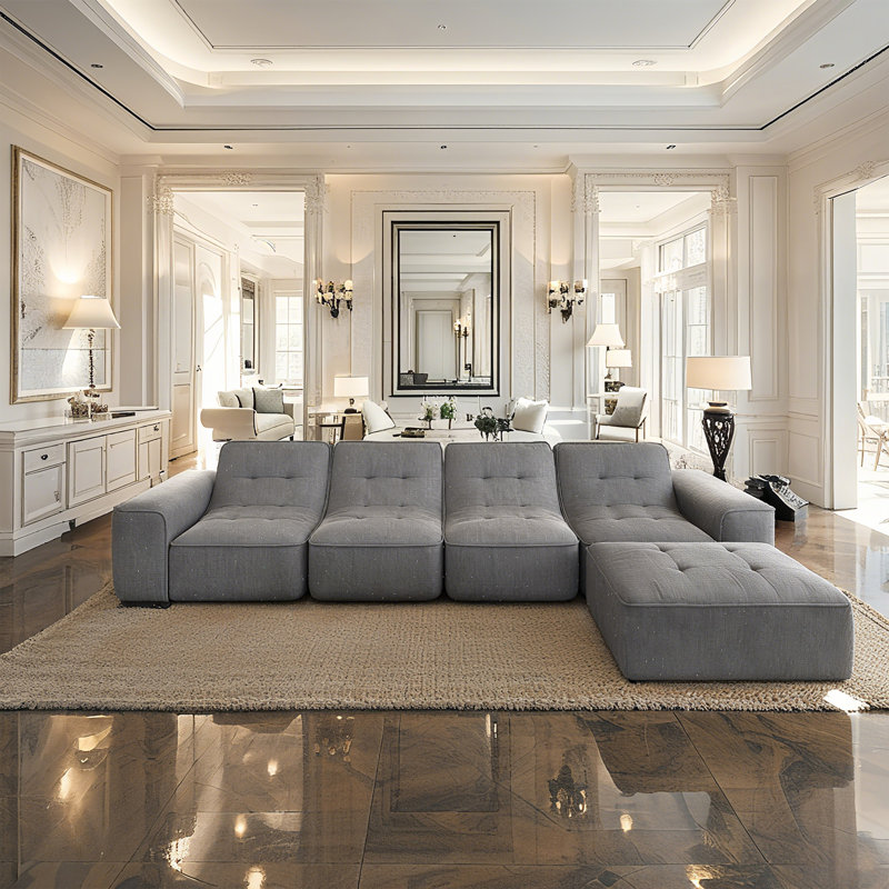 Ensemble de canapé modulaire de 143,7 po avec repose-pieds amovible et canapé rembourré en forme de L, Gris