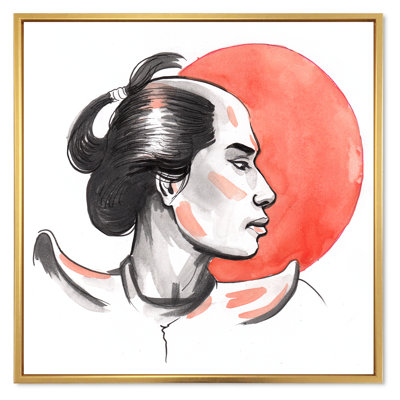 Samurai Warrior And Red Sun - reproduction d'art moderne sur toile Mid-Century