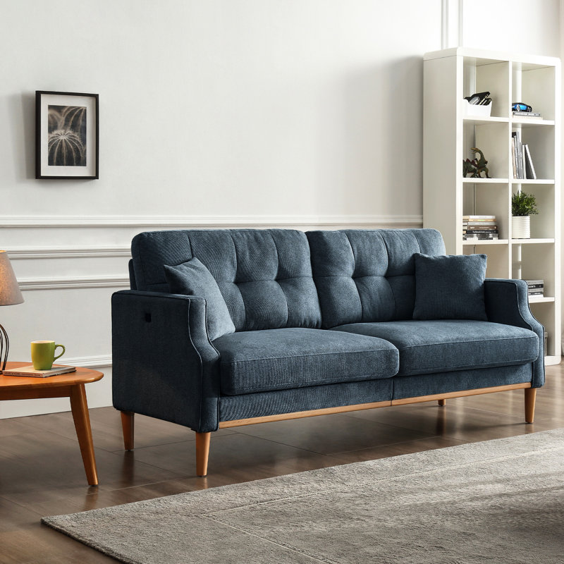 Élégant 3 pièces bleu foncé avec coussins avant et 3 orifices en mousse haute densité