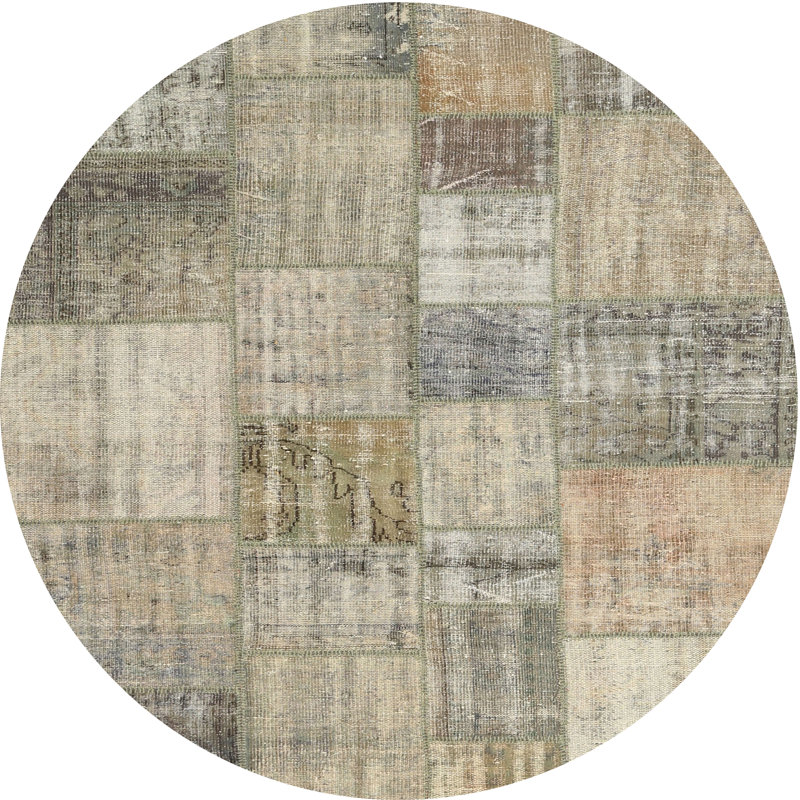 Tapis d’olive/gris/crème contemporaine Patrece, Rond 3 pi