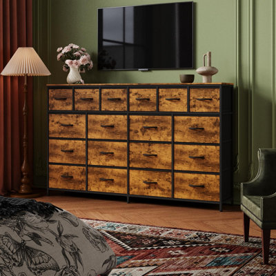 18 Drawer Fabric Dresser for Bedroom, Tall Storage Chest with Steel Frame and Wooden Top, Large Clothes Organizer, 63"x39"x11.8"
