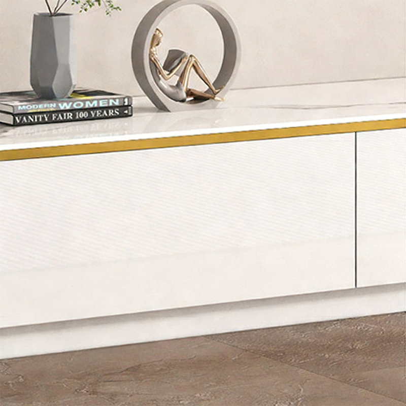 Meuble télé simple et moderne, H 13,38 po x L 63 po x l 13,77 po, Doré / Blanc