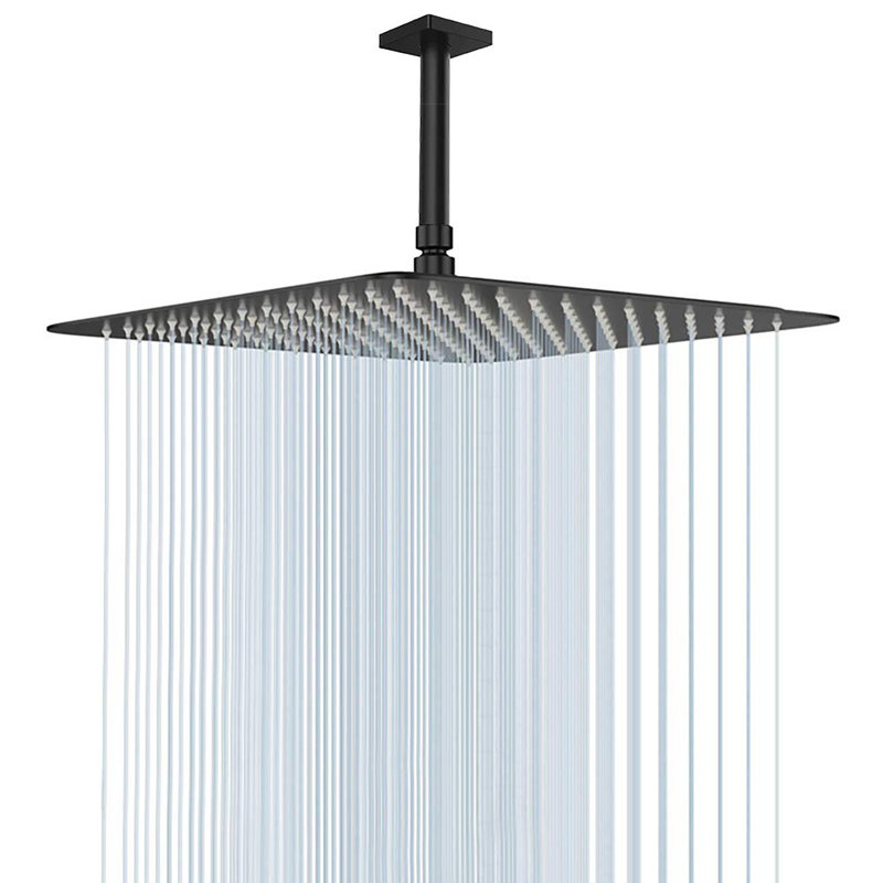 High Flow Stainless Steel Square Rainfall Shower, Matte Black