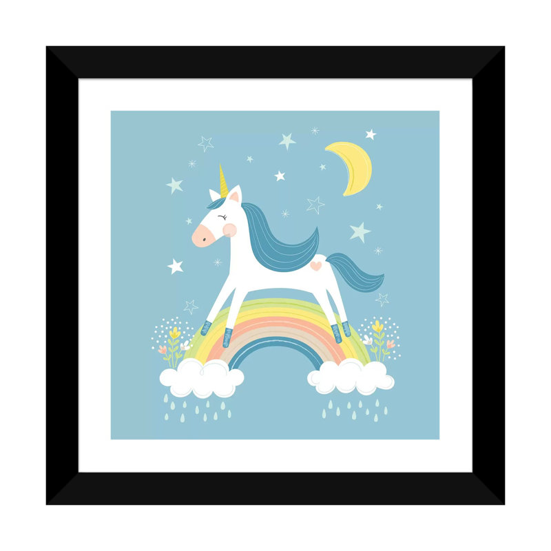 «Unicorn Magic I» par Alison Tauber - reproduction, H 24 po x l 24 po x p 1 po, Papier encadré noir, Blanc