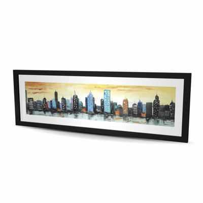 Skyline on Cityscape - Cities Blue Framed Matted Print Decor