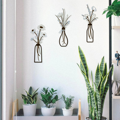 Décoration murale en métal brun de 3 - Motif floral rouille pour la chambre à coucher, le salon, le bureau, le couloir attrayant et exquis, la construction