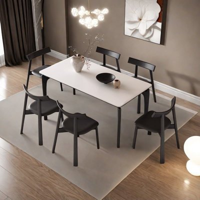 Rectangular solid wood rock dining table set