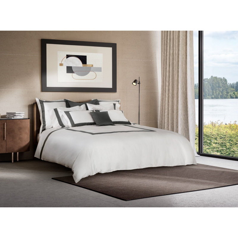 Aida Sateen Duvet Cover, King Duvet Cover, White/Lead Gray