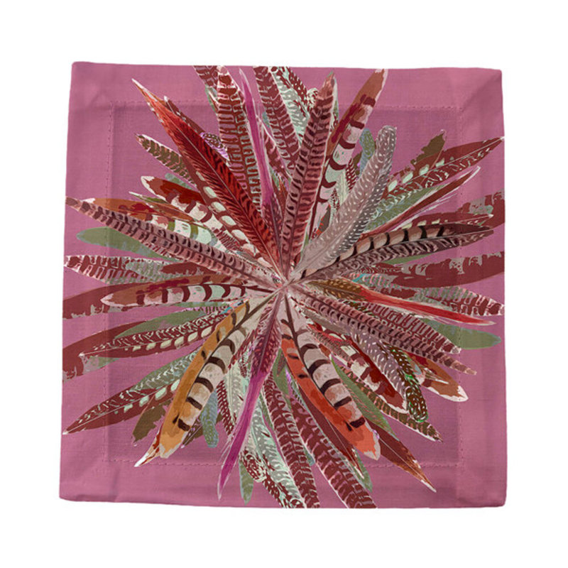 Pheasant Feathers Cotton Sateen Cocktail Napkins, Mauve