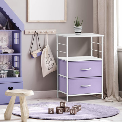 Sorbus 2 Drawers and Shelves Nightstand with Steel Frame, Wood Top & Fabric Bins - Purple