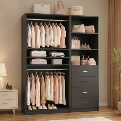 Welles Closet System with Wood Drawers, Hanging Rods