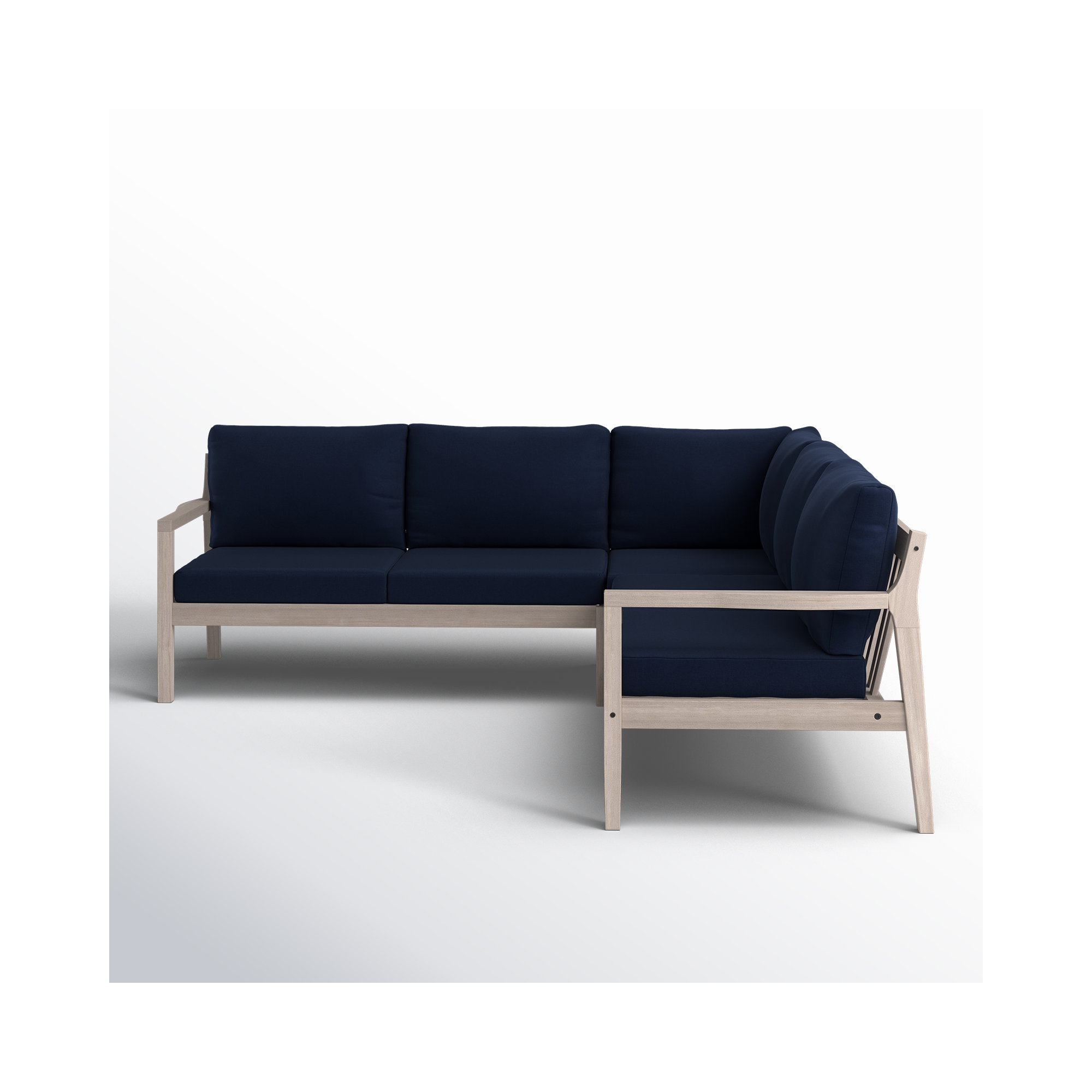 Amina 3 Piece Outdoor Acacia L Shape Sectional , Navy