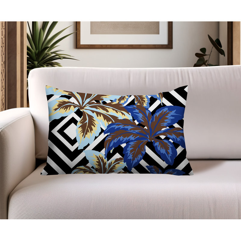 Oreiller rectangulaire réversible intérieur / extérieur Hoku, Bleu, Rectangle H 14 po x l 20 po