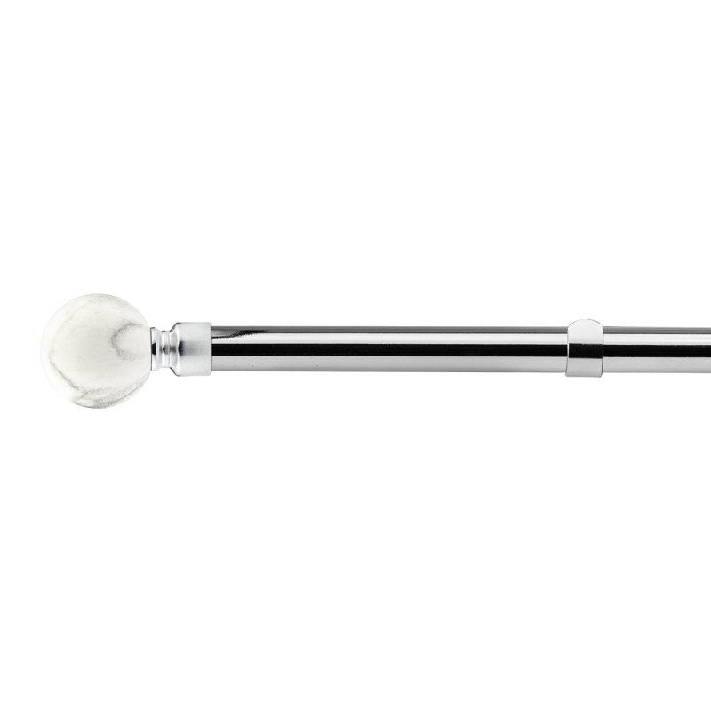 Marble Brushed Silver Adjustable 160cm to 300cm 2cm Single Curtain Pole, 1.2 - 2.1m