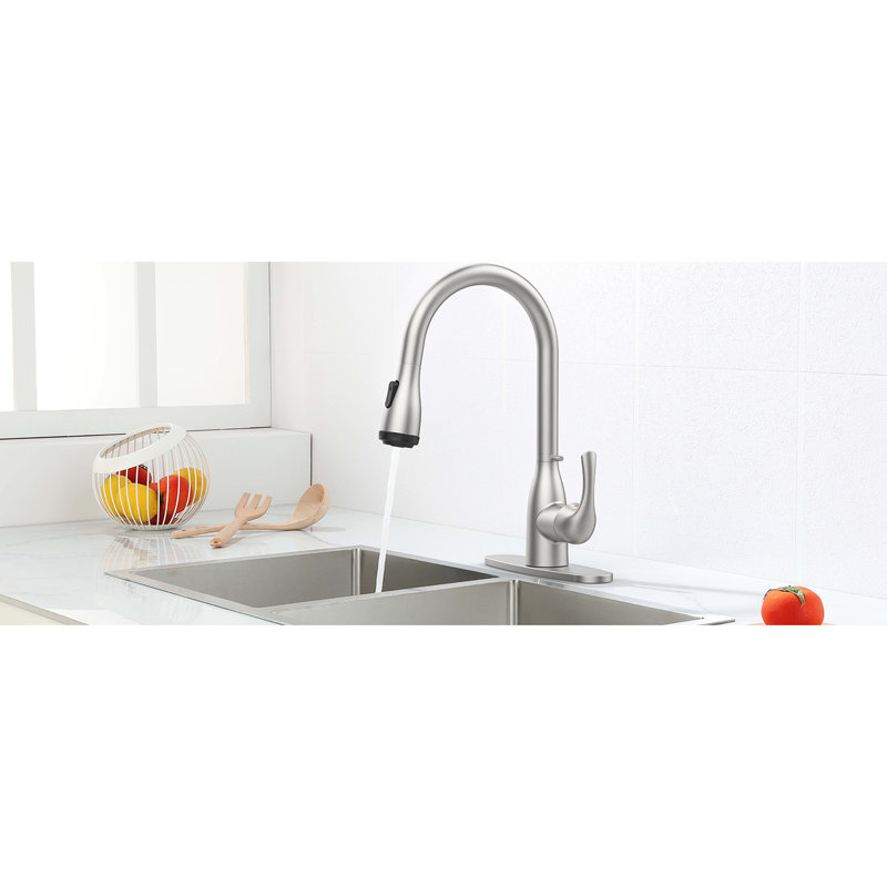 Robinet de cuisine en nickel brossé avec douchette rétractable et 4 modes de pulvérisation, boucle verrouillable, égratignure et ternissure, pour éviers de bar rv, 1,8 gallon par minute, pivotant sur 360 degrés, installation facile en acier inoxydable en nickel
