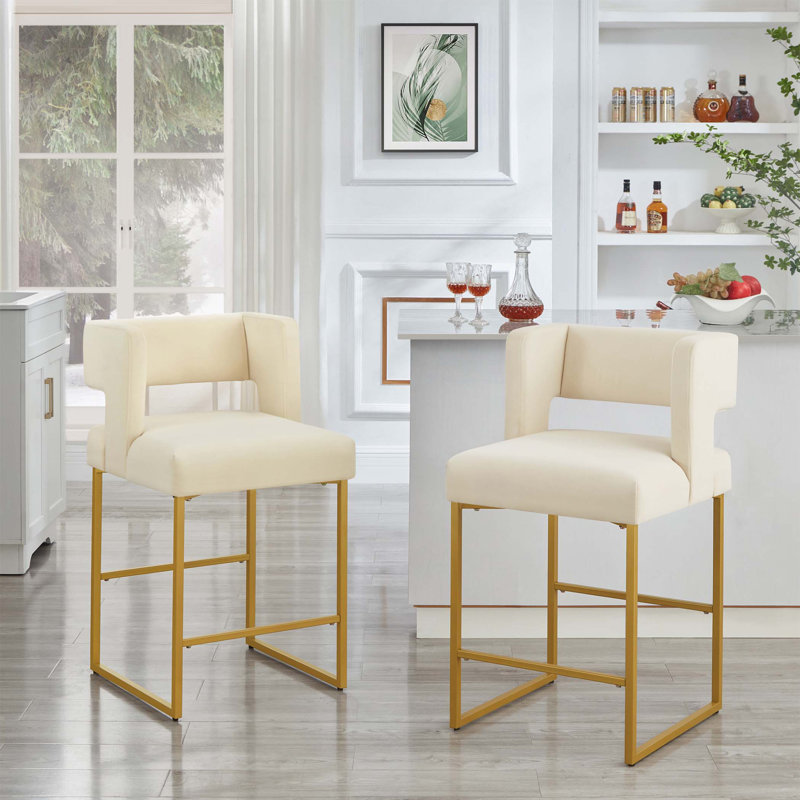 Tabourets de 20 po de largeur Clairissa, Or, Velours beige