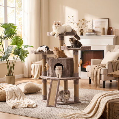 Tour pour chat 45 po avec poteaux à griffes recouverts de sisal, planche, condo, plate-forme étendue pour chats d'intérieur et chatons, café 