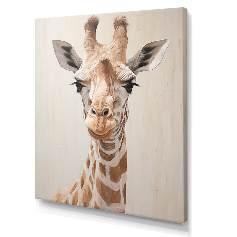 Impression sur toile «Minimalisme», girafe beige sur fond blanc, Toile tendue, H 20 po x l 12 po x P 1 po