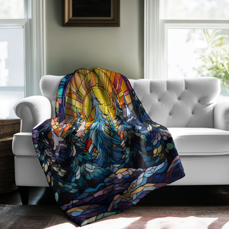 Stained Christmas Tree - 1 Piece Premium Sherpa Blanket, Queen