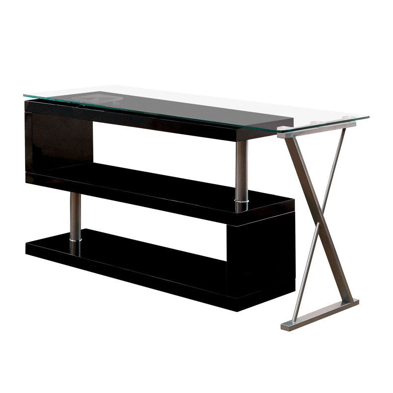 Kelford L-Shaped Glass Top Writing Desk, Black