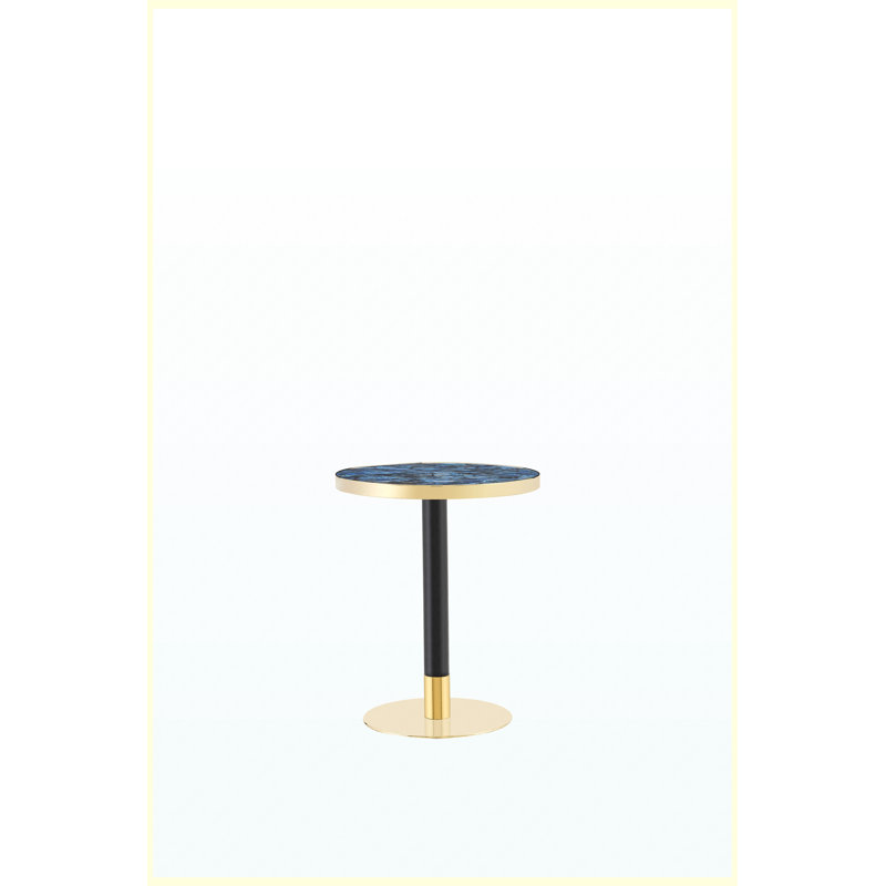 Table basse ronde de luxe moderne 23,6 po, plateau en panneau de fibres à densité moyenne à texture marbrée avec finition peinture UV, bordure en acier inoxydable, pieds en métal, table d'appoint de salon