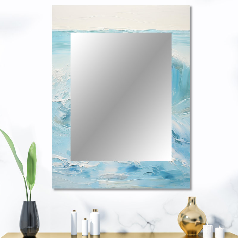 Bleu et blanc Simplicity Beach - miroir mural vagues, miroir décoratif bleu, impression d'art en métal, 40 po x 30 po
