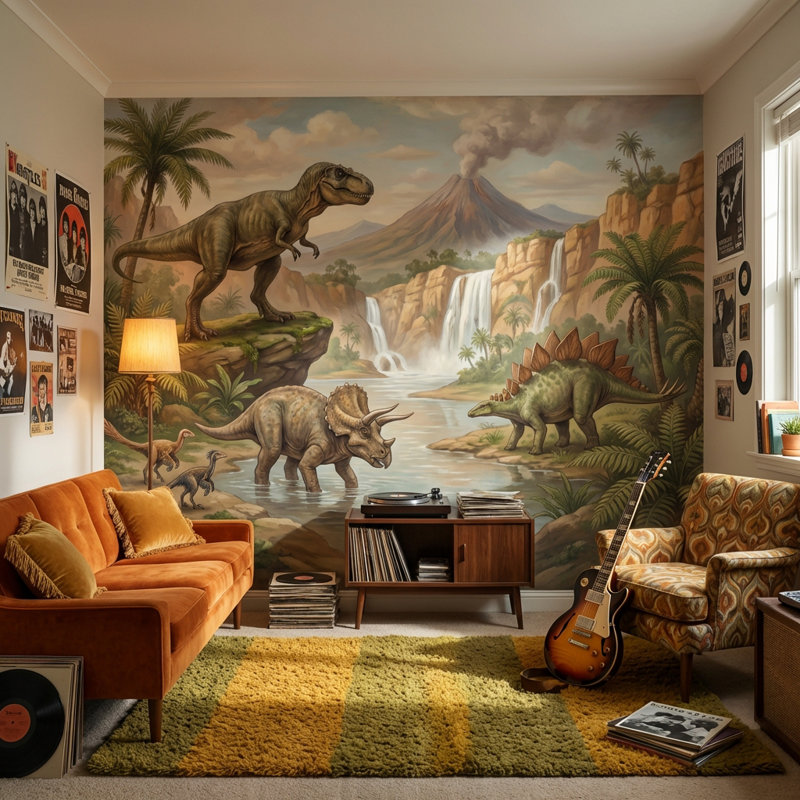 Papier peint dinosaures nature préhistorique, Texturé non collé, 100 po x 96 po