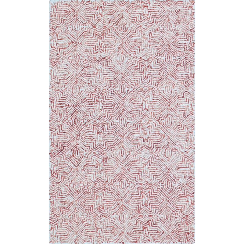 Barranco Geometric Hand Tufted Wool Area Rug in White/Red, Rectangle 3' x 5'