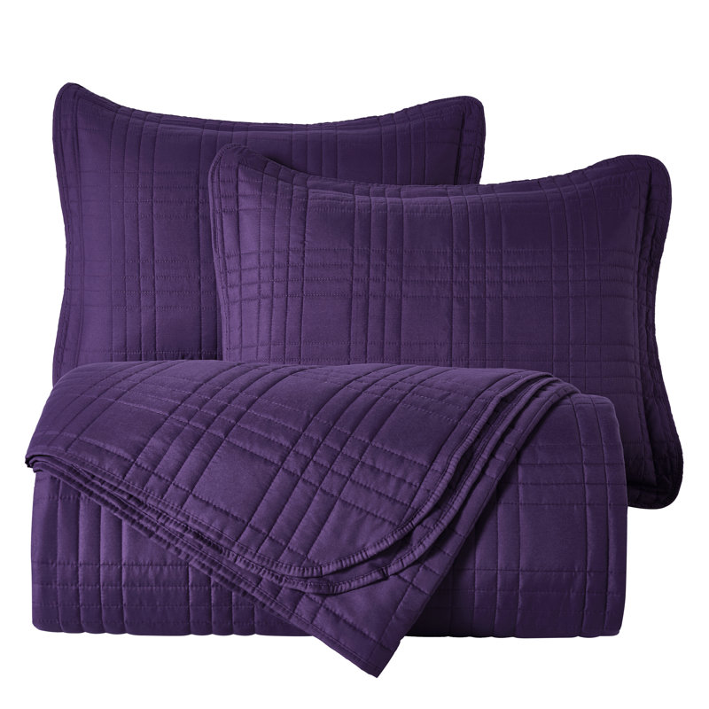 Lightweight Microfiber Reversible 3 Piece Coverlet / Bedspread Set, King Bedspread + 2 King Shams, Dark Purple