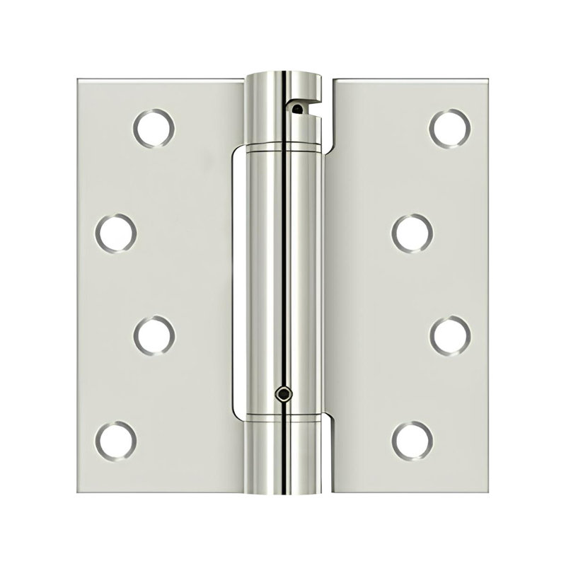 Deltana DSH44USPW 4" x 4" Spring Hinge, UL Listed in Prime Coat White, Polished Nickel