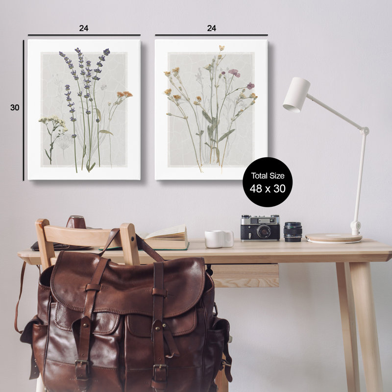 «Delicate Wildflower Herb Sprigs Lavender Nature Botanicals» par Carol Robinson - ensemble de 2 peintures sur toile tendue