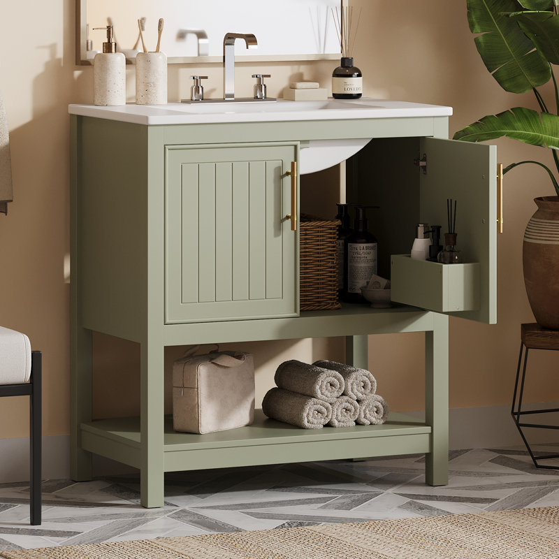 Meuble-lavabo 30 po avec comptoir en céramique, Vert