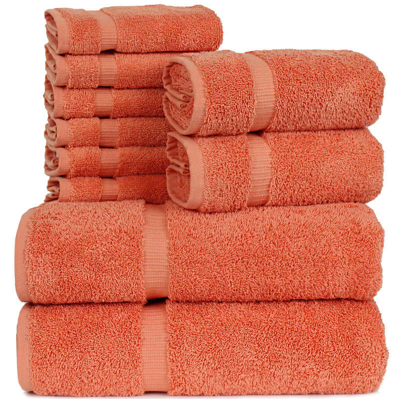 Luxury Coral Turkish Cotton 10-Piece Bath Towel Set