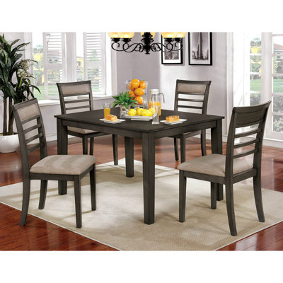 Dining Room 5 Pc , Weathered Gray Rectangular Table With Beige Padded Chairs, Solid Wood Build, Contemporary Transitional Style Piece And Chair Wood,