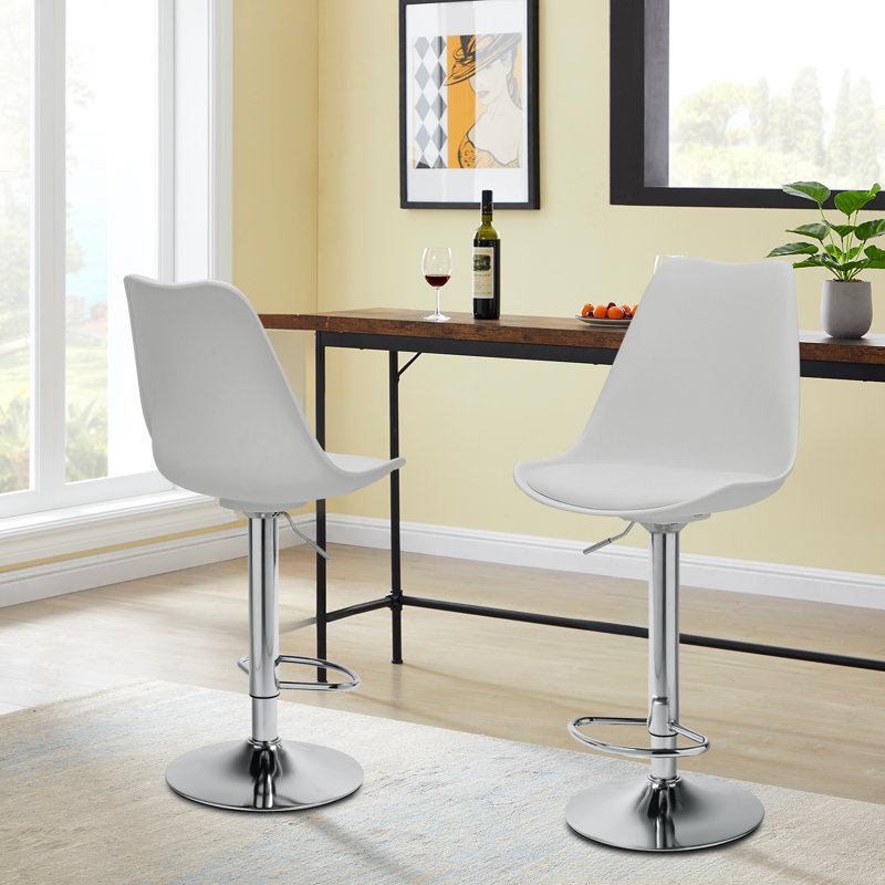 Claudia Adjustable Swivel Bar Stools, Kitchen Counter Height Barstools Dining Chairs with Footrest, White