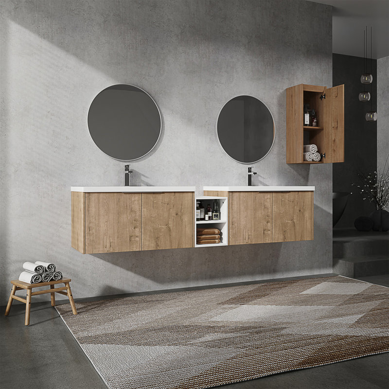 Meuble-lavabo mural 84 po avec lavabo et armoire d'appoint 84 po