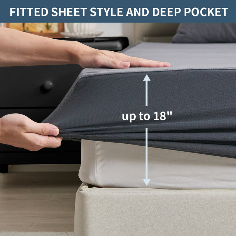 Waterproof Mattress Protector Queen Size, Soft Mattress Cover With 18"Deep Pocket,Dark Gray, Queen