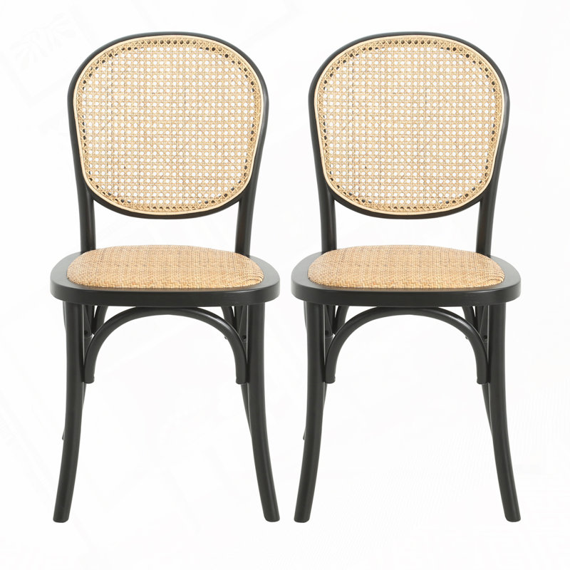 PE Wicker Outdoor Chairs, Beige Cushion/Black Frame