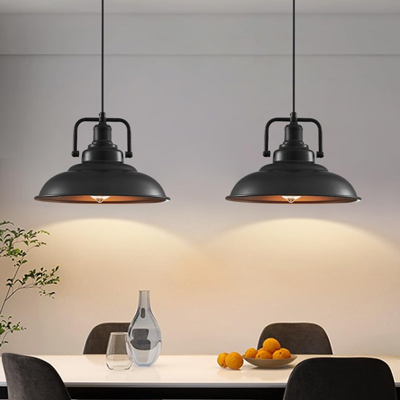 Luminaire suspendu noir pour îlot de cuisine 12,2 pouces, paquet de 2 luminaires suspendus industriels à hauteur réglable, plafonnier de style campagnard pour bar de salle à manger