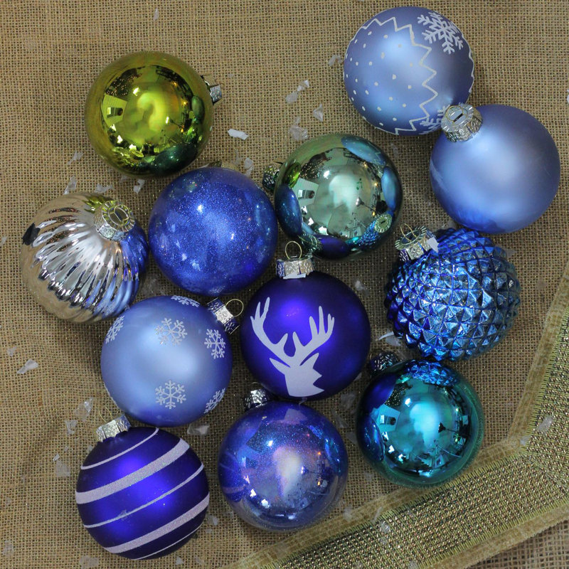 Boule de Noël 12 carats en verre bleu et vert à 2 finitions 4 po (100 mm)