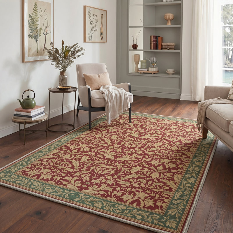 Tapis d'intérieur lavable à la machine Florvyn - vert / rouge / jaune avec envers antidérapant, Rond 60 po x 60 po