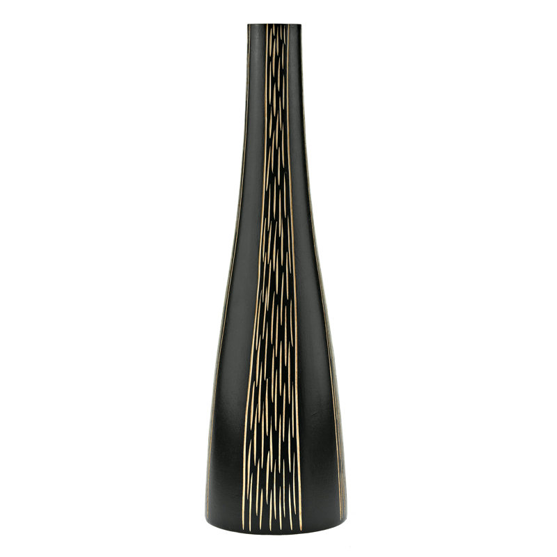 Vase rayé en bois de manguier noir et naturel